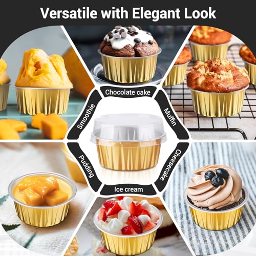 Eusoar ESAFA560109 Disposable Ramekins, Gold 50Pcs 5Oz Mini Aluminium Foil Baking Cups thumb #6