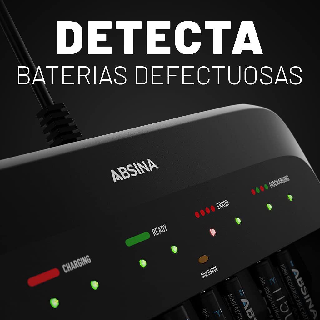 ABSINA X10 Cargador Pilas AA AAA & 9V + 8X AA 2900 Pila | Pilas recargables cargador 10-Slots