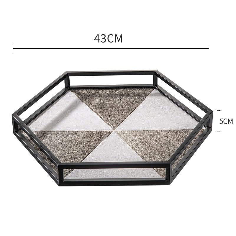 Bandejas Servir Comida Bandeja Hexagonal Ligera de Lujo Crin, Almacenamiento Entrada, Bandeja Escritorio for cosméticos, Adornos Grises y Blancos, Decorativa for joyería Mesa Cama