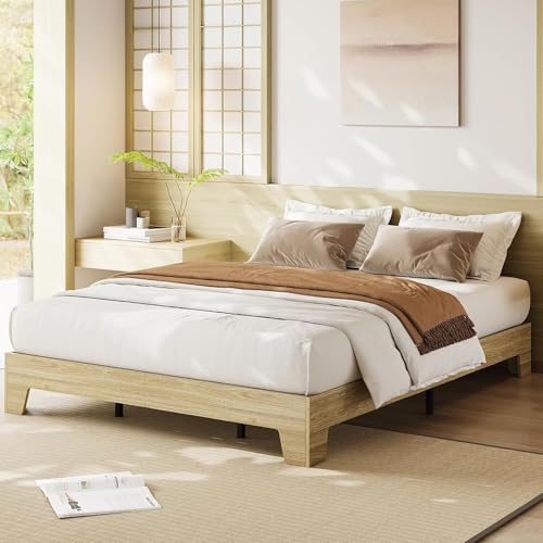 Garvee Wood Platform Bed Frame, Queen Size Bed Frame, Wood Slat Support, No Box Spring Needed, Easy Assembly, Noise-Free Design, Underbed Space for Storage