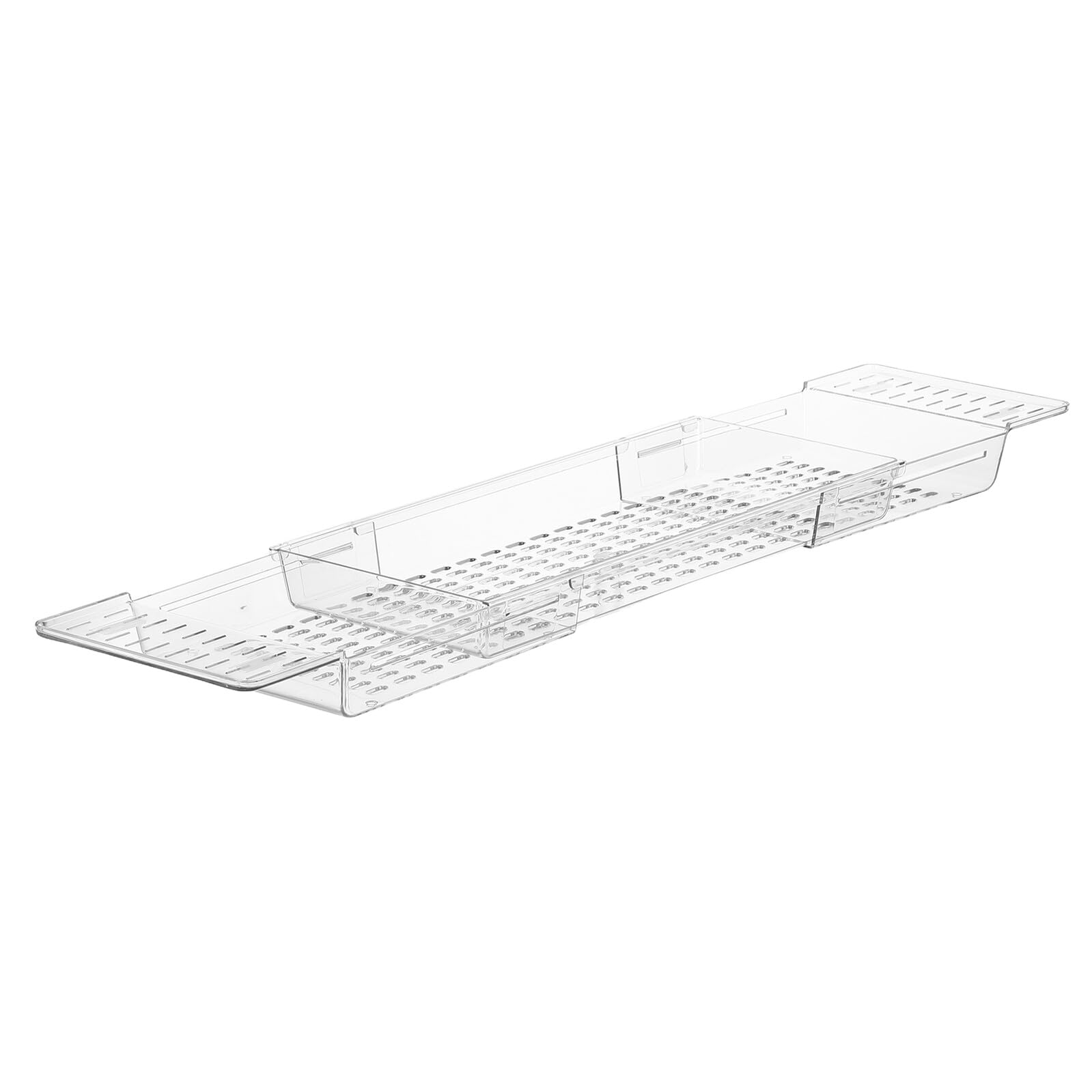 Fini le désordre : plateau de bain extensible transparent pour un rangement compact