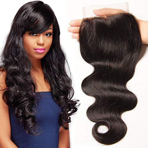 UNICE Hair Body Wave Human Hair Lace Closure Free Part Brazilian Unprocessed Virgin Hair 4x4 Closure Natural Color (14inch)