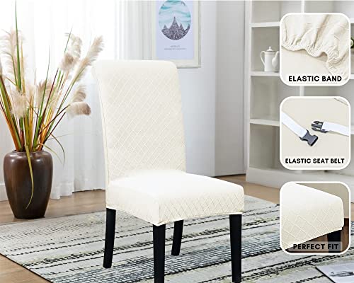 Springrico 6 Pack Dining Room Chair Covers With Seat Belt, Stretch Parsons Chair Slipcover Washable Kitchen Dining Chair Cover Removable Seat Protector Set Of 6, S2- Ivory White #TOP3