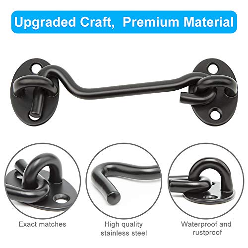 2 Pack Privacy Hook and Eye Latch, Upgrade Heavy Duty Barn Door Lock, 4 inches Solid Thicken Stainless Steel Barn Door Latch with 8PCS Screws, Best for Sliding Door, Bathroom, Window (Black) - Thumbnail 5