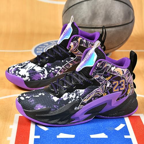 Image of Men's High-Top Basketball Shoes Anti-Slip and Wear-Resistant Soles Running Shoes Graffiti Design Fashionable Sports Shoes