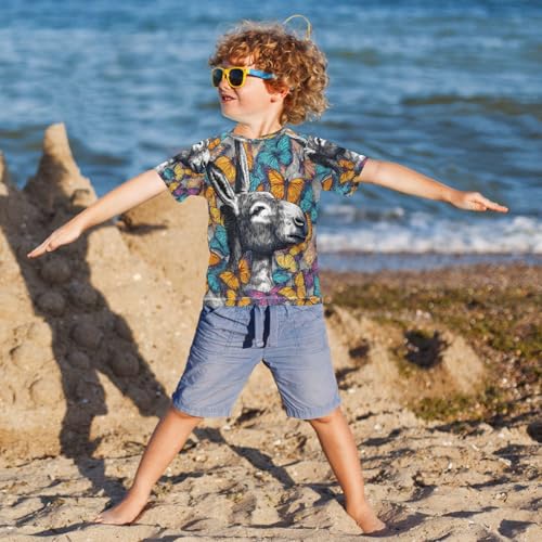 Boys Short Sleeve T-Shirts Butterfly Donkey Rashguard Kids Swim Shirts Sun UPF 50+4