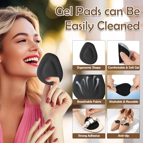 Image of Shynek 10 Pack Metatarsal Pads for Foot Ball of Foot Cushions for Heel, Soft Gel Foot Pads Self Adhesive Forefoot Pad Insoles, Reusable Foot Pads Pain Lessen Morton Neuroma for Women and Men (Black)