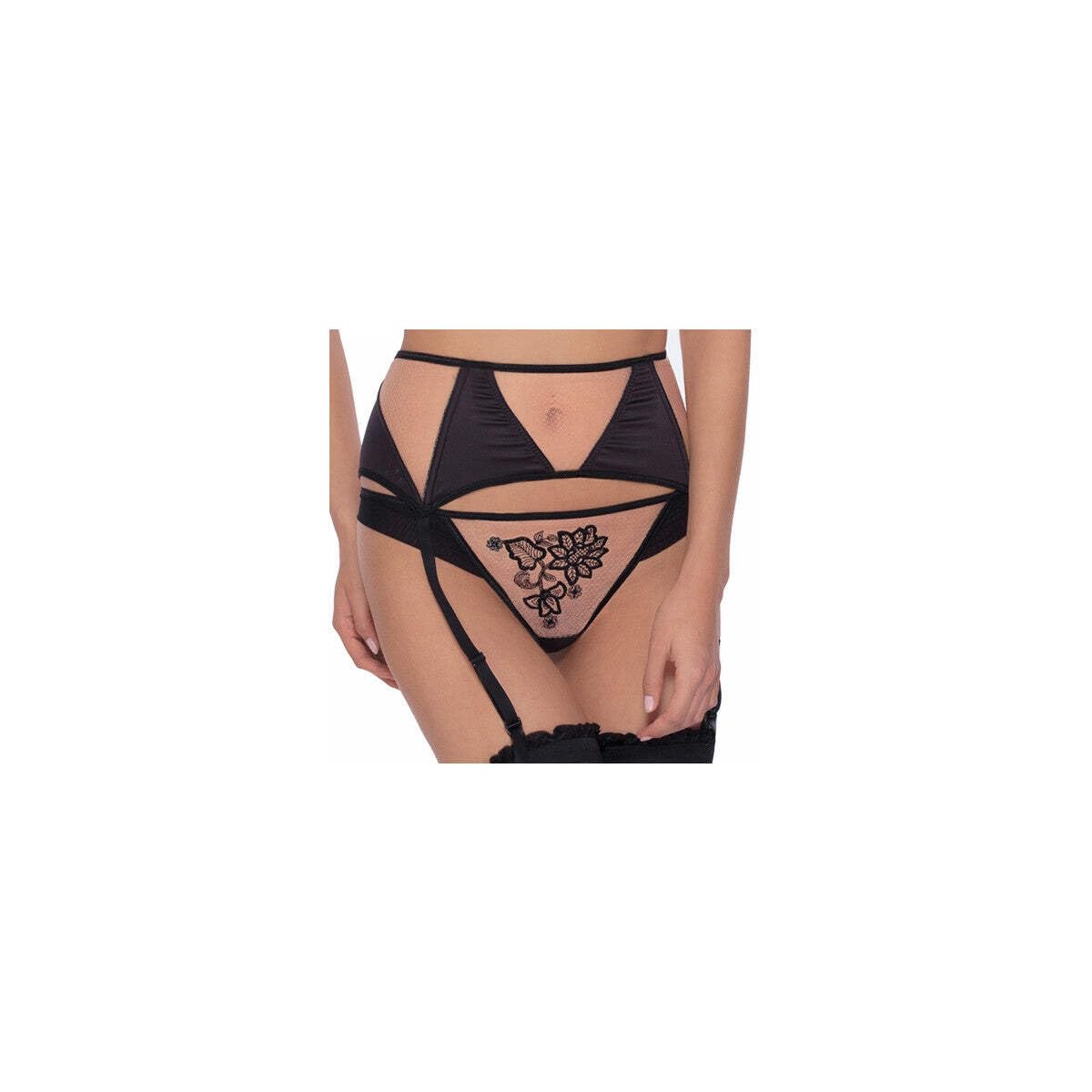Roza Mehendi Nude and Black Floral Suspender Belt