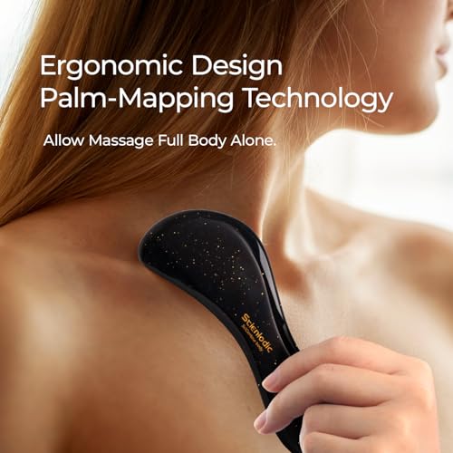 Image of Scienlodic 2 Pcs Gua Sha Massage Tools for Face & Body (Black Gold, Resin) - Guasha Scraping Tool for Jawline Contouring, Puffiness Reduction, Neck, Shoulders, Arms & Calves Relaxation