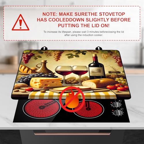 Image of Wine and Food Stove Top Cover Retro Flower Gas Stove Top Cover for Home Decoration Kitchen Pad Non-Stick Washable Cooktop Covers Countertop Protector Keep Stove Clean 28 inchx20 inch