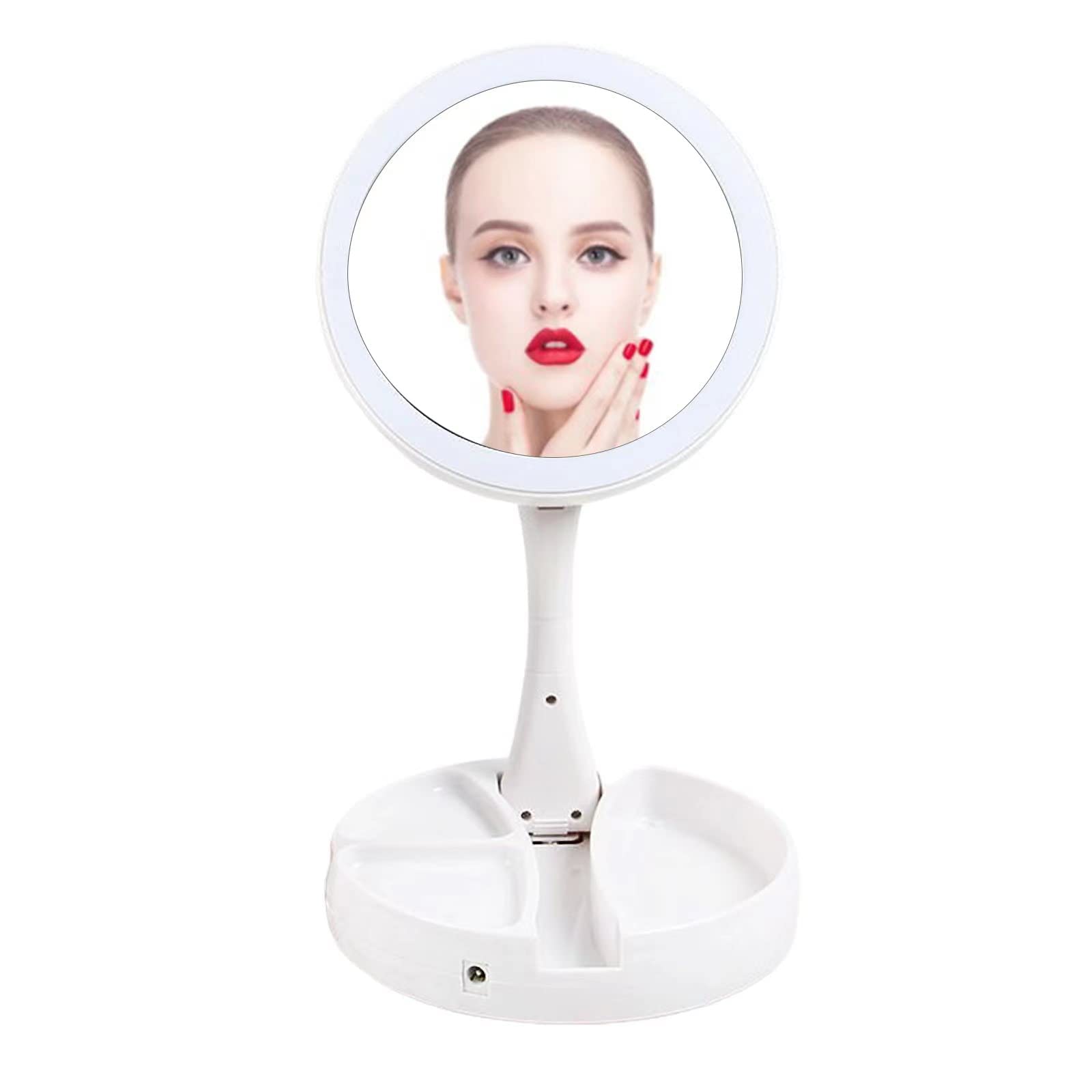 Lighted Makeup Mirror, 1x/10x Magnifying Double Sided LED Vanity Mirror With Lights, 6.3Inch for Travel, Home Folding Mirror (White)