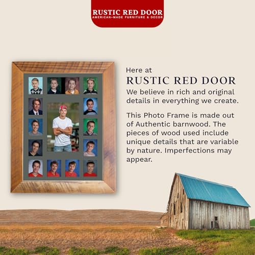 Image of Rustic Red Door Co. School Years Reclaimed Wood Picture Frame - 11x14 Wooden Framed 15 Photo Collage Mat Pre-School & Kindergarten to 12th Grade High School Graduation (Class of 2024, Grey)