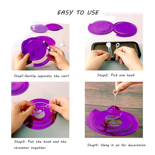 Image of Hanging Swirl Decorations Hot Pink 30 Pcs, Party Swirl Decorations -Twin Tails Ceiling Swirl Foil Decorations, Pink Party Decor for Wedding /Baby Shower /Birthday Party (Purple)