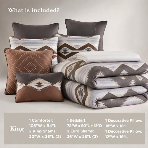 Edredón rústico king extragrande Woolrich con acabados de alta resistencia en gris y marrón 6