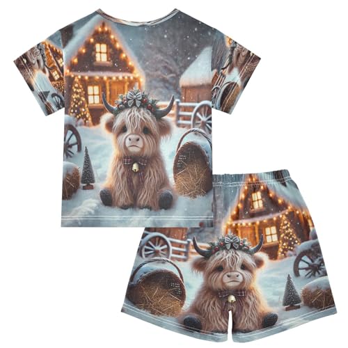 Highland Cow Winter Pajama Set Short Sleeve Pajamas Shorts Sets Cotton Soft Loungewear Sleepwear 5Y2