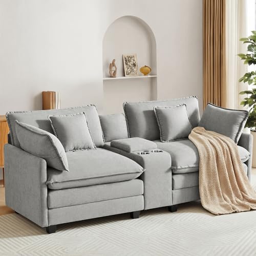Image of KISLOT 74.4 inch Loveseat Oversized Modular Sectional Sofa with Console, Beige | Cloud Couch, Dual Cushions, Deep Seats,Living Room