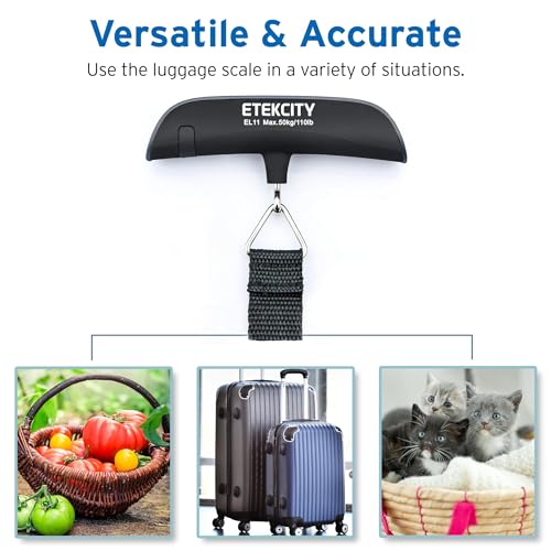 Image of Etekcity Luggage Scale, Travel Essentials, Digital Suitcase Weight Scales for Travel Accessories, Hanging Baggage Scale with Temperature Sensor, Rubber Paint, 110 Pounds, Battery Included,Grey