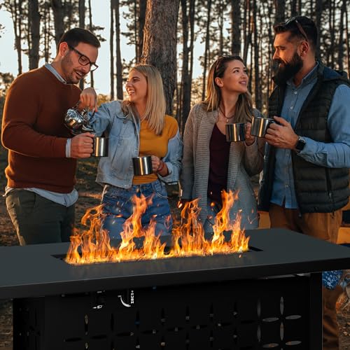 Walsunny 43 inch Outdoor Propane Fire Pit 50,000 BTU Gas Fire Pit Table with Lid, Waterproof Cover, Rectangle Gas Firepit Table for Garden/Patio, CSA Certification