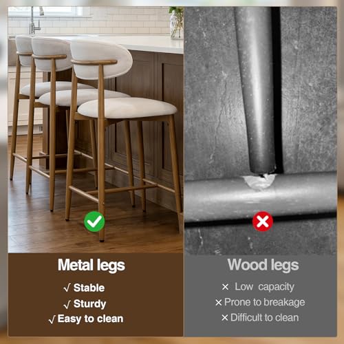 Image of AQO Counter Height Bar Stools Set of 4, Upholstered Counter Stools Modern Barstools with Metal Legs for Kitchen Island Dining Room, Beige