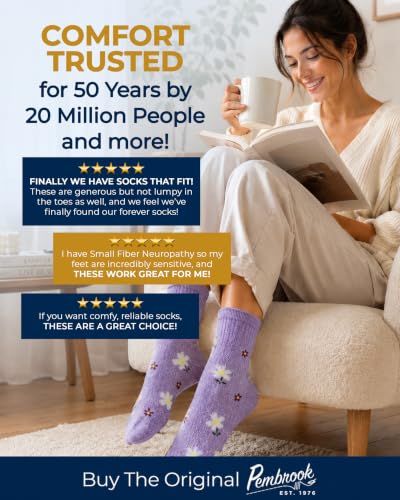 Image of Pembrook Bamboo Viscose Diabetic Socks for Women & Men - 6 Pairs Ankle Socks for Swollen Feet | Neuropathy Socks