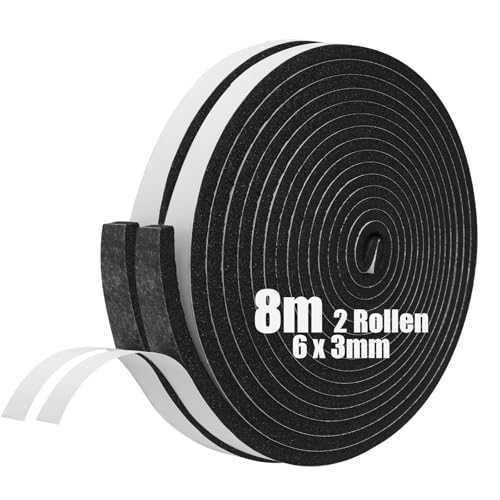 SDLDEER Foam Tape, Self Adhesive Foam Strip 6mm(W) X 3mm(T) X 8m(L) Weather Stripping Door Seal Strip, Draft Excluder for Windows Door, Anti-Collision, Weatherproof, Window Soundproofing(2 Rolls)