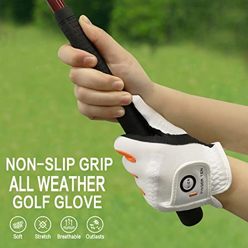 finger ten golf gloves junior kids youth toddler boys girls left hand right hand dura feel white blue red yellow golf glove extra value 2 pack age 4-11 years old