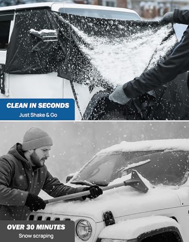 Image of JOYTUTUS Windshield Snow Cover for Wrangler JK JL 2007-2026 & Gladiator JT 2020-2026 | All-Weather Protection with Side Mirror Covers | Waterproof, Anti-Theft Design