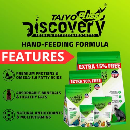 Image of Taiyo Pluss Discovery Hand Feeding Formula - 250 g Pouch + 12 ml Syringe Free Combo | High Nutrition Baby Bird Food with DHA | Supports Bone & Beak Growth | for African Grey, Macaw & Conure Chicks