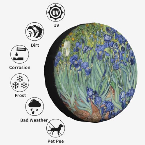 Image of Iris Post-Impressionism Spare Tire Cover 15 inch Wheel Purple Iris Flower Protectors Weatherproof Universal for Trailer Tire Cover Rv SUV Truck Camper Travel Trailer