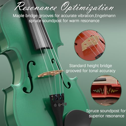 Image of 4 /4 Full Size Beginner Violin, Acoustic Fiddle Set for Adults, Teens, and Students (Age 12+), with Case, Bow, Bridge, and Rosin (Green)