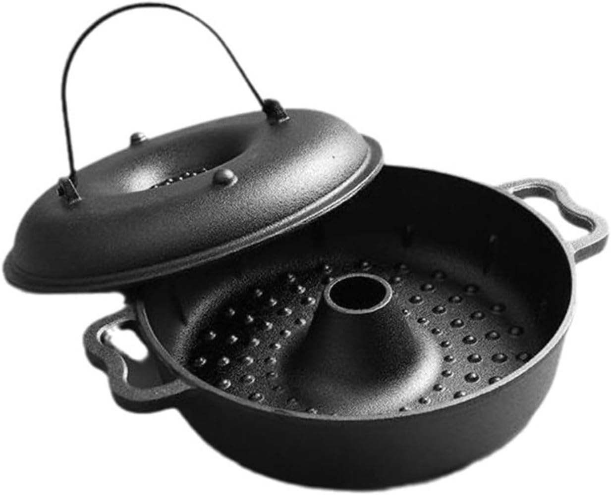 Żeliwny garnek do smażonych ziemniaków z pokrywką, żeliwny garnek do grillowania, do użytku na zewnątrz, pogrubiona czarna patelnia grillowa do kuchni, na kemping, do ogrodu, na grilla, grill