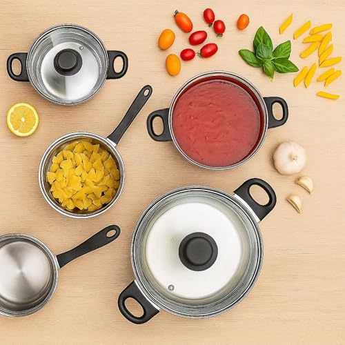 Well Home Juego de Batería de Cocina de 8 Piezas en Acero inoxidable con Bases de inducción y mangos ergonómicos - imagen 5