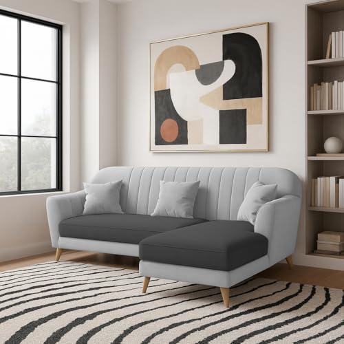 Image of Atticus RHS 4 Seater L Shape Sofa Set for Living Room (Black Grey Fabric) Premium Fabric Sofa Set