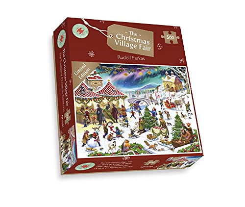 Puzzle de Noël de 500 Pièces - Foire du Village par Rudolf Farkas, Puzzle d'Hiver pour Adultes