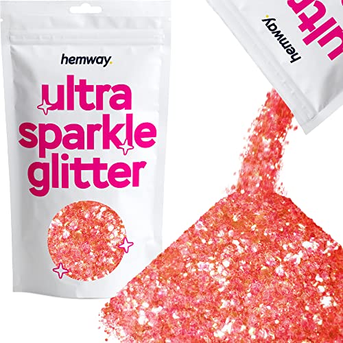 Hemway Ultra Sparkle Glitter Pink Orange Iridescent Mix 100g Mixed | Glitter for Arts & Craft, Makeup, Nail Art, Crafting, Card Making, Sparkle Decoration