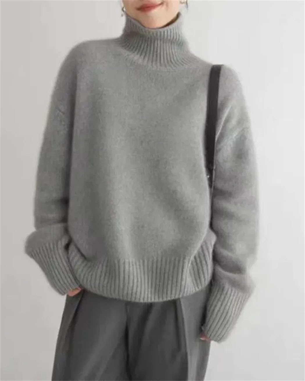 Haitpant Maglione da donna in cashmere a collo alto pesante autunno inverno allentato a maniche lunghe in lana