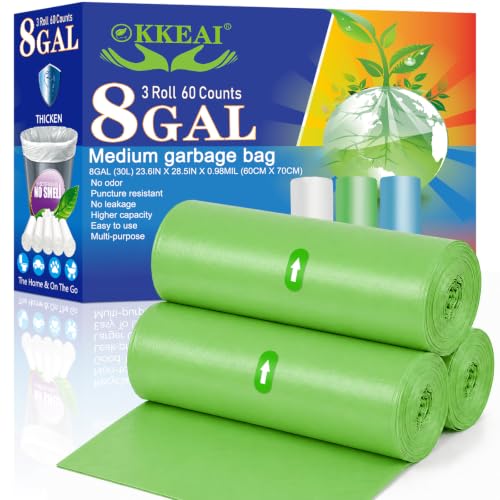 Image of OKKEAI Blue Trash Bags 8 Gallon, Medium Garbage Bags for Kitchen, 60 Count