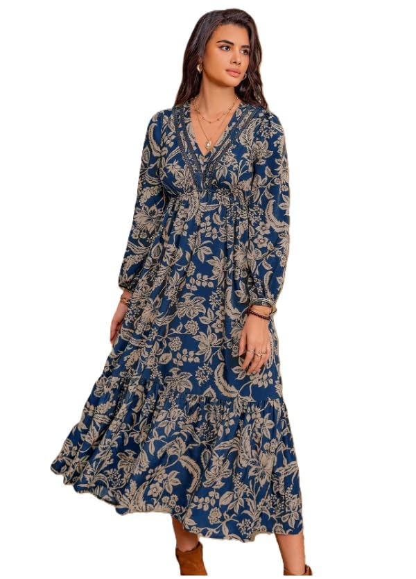 Dress for Women ||Bohemian Brown Print Casual Comfortable Women’s Long Sleeve Maxi Dress|| Popular Autumn Apparel Fashion (D-03-05)