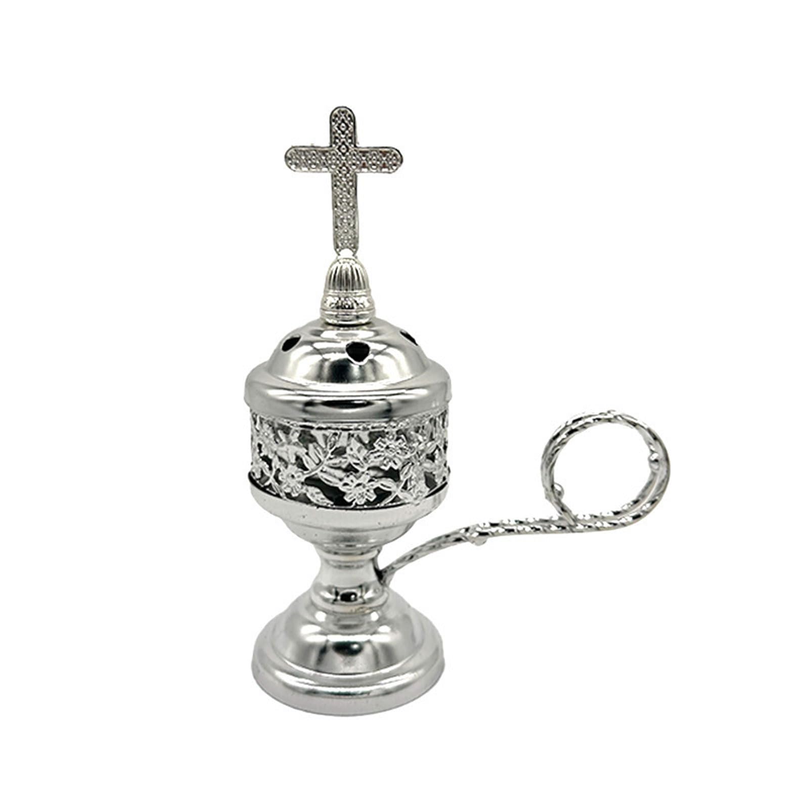 Jazuaiao Silver Metal Incenses Burners Pillars Shaped Incenses Burners Home Decors Iron Smoker With Crosses Metal Pillars