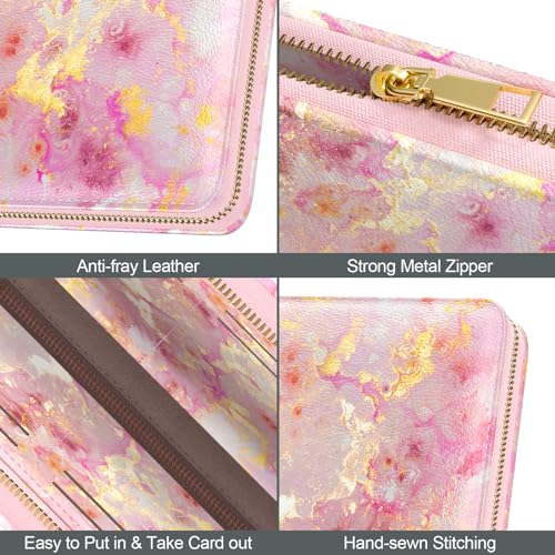Image of Nipichsha Womens Wallet, RFID Wristlet Wallet for Women, Cute Ladies Purse, Large Card Clutch Purse with Phone Holder, Gold Pink Marble, 7.68 x 4.13 x 0.98 inch