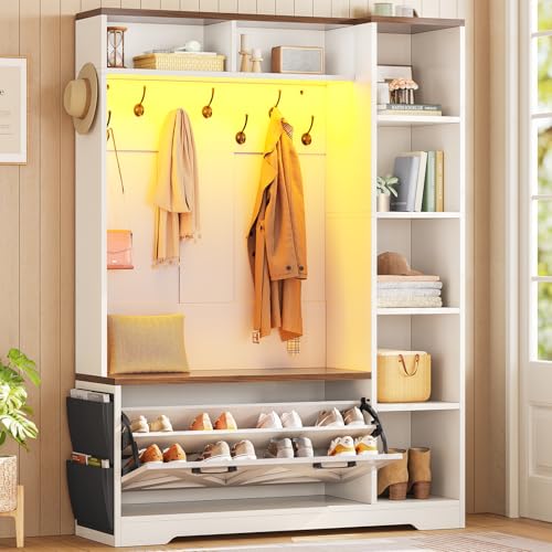 Itaar Hall Tree with Bench and Shoe Storage, Farmhouse Entryway