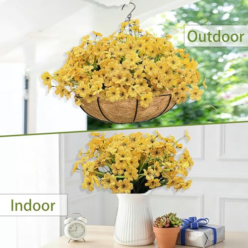 Satefello 20 Bundles Artificial Flowers for Outdoors Fall Autumn Decoration, UV Resistant Fake mums with Plastic Plants, Faux Silk Flowers for Outside Front Porch Patio Decor-Yellow - image 5
