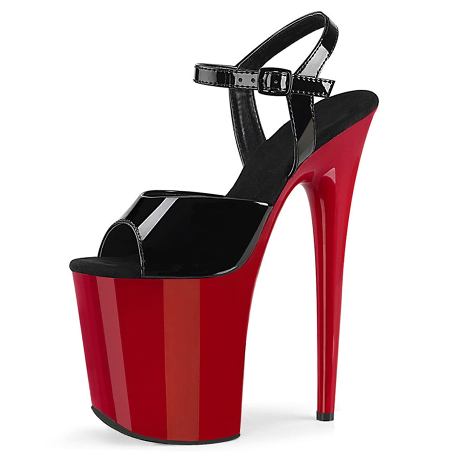 WOilERQ Sandales à Plateforme pour Femmes Bride à la Cheville 7.8 "Talons Aiguilles Sexy en Cuir Verni Bout Ouvert Chaussures habillées pour Stripper Club Pole Dance Wedding Party