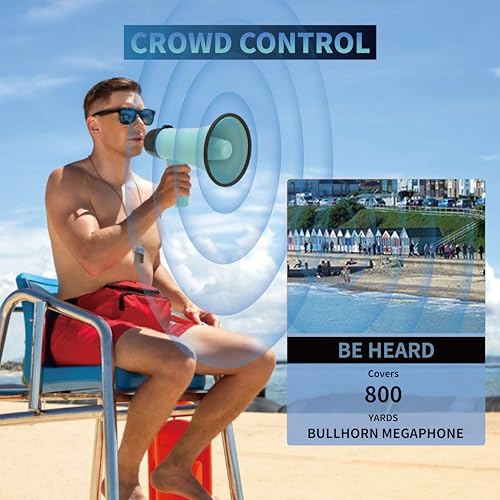 Flydot Megaphone with Speaker Microphone Siren and 240-Second Recording Bulhorn Includes Volume Control for Outdoor Events and Crowd Management Teal