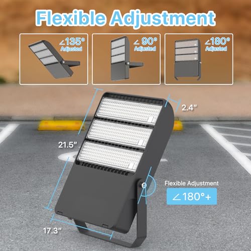 HYPERLITE 300W LED Parking Lot Light: 42000LM IP65 Adjustable Trunnion Mount Street Light, 100-277V 5000K Outdoor Waterproof shoebox Lighting, Flood Security Light for Roadway, Driveway