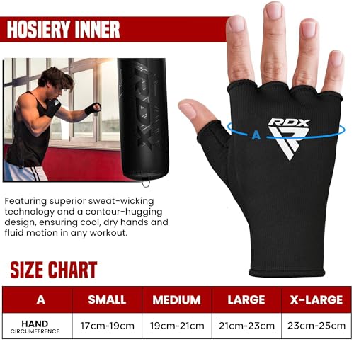 Image of RDX Boxing Hand Wraps Inner Gloves Men Women, Half Finger Elasticated Bandages, Under Mitts Fist Protection, Muay Thai, Kickboxing, MMA, Martial Arts Speed Bag Punching Training