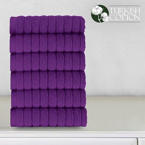 Image of Elegant Comfort 100% Turkish Cotton Corduroy Ribbed Luxury Washcloths 6 Pack Soft 13 x 13 Inch - Higly Absorbent, Durable, Quick Dry, Spa Premium Hotel Quality for Bathroom or Travel, Purple