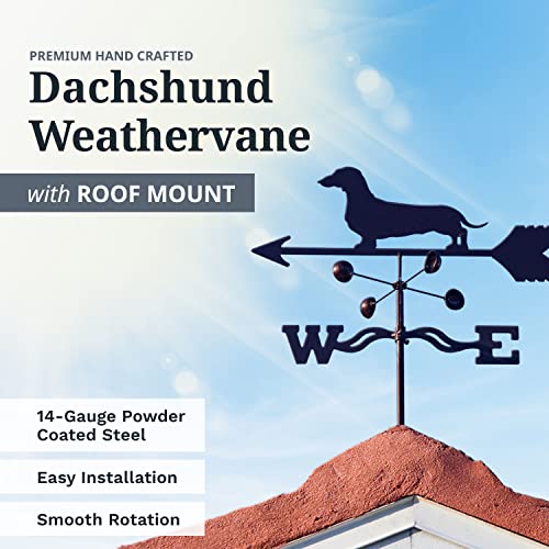 Ez Vane Steel Dachshund Weathervane 21” Height, Includes Metal Roof Mount, Wind Cups & Brackets | Hand-Crafted And Family-Owned, Made In The Usa With Triple Powder Coating, Limited #TOP1