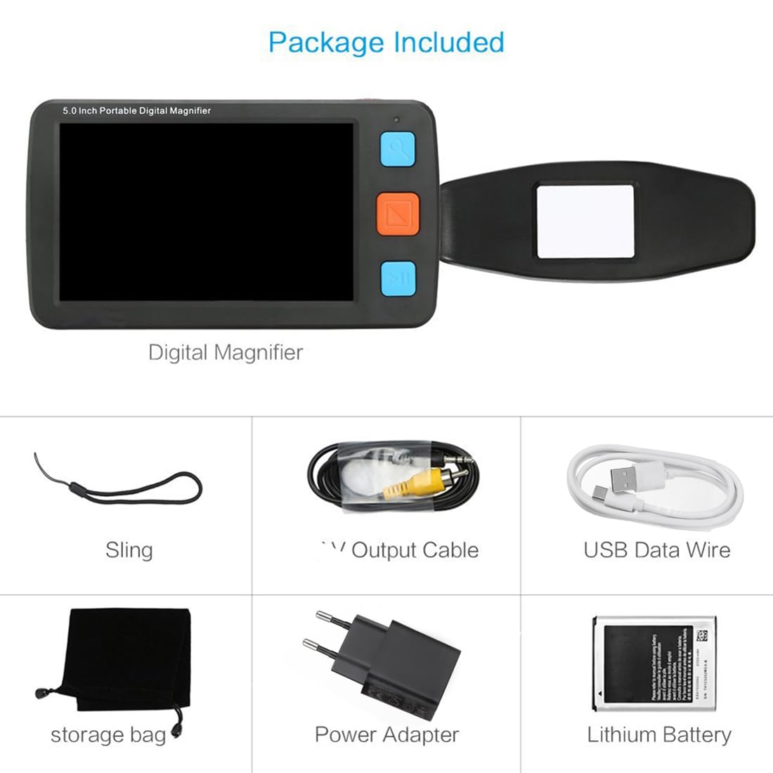 Lupa digital portátil de 5 pulgadas, ayuda de lectura electrónica, pantalla LCD, zoom 4-32X, modo multicolor