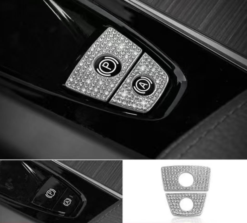 Image of Car Bling Decorative Decals Sticker Interior Accessories Compatible with Volvo XC60 S60 V60 XC90 S90 V90 2015-2025 (Silver, Electronic handbrake Sticker)